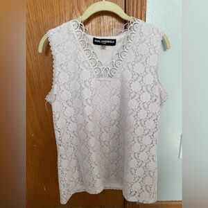 Karl Lagerfeld size medium white lace sleeveless top with scallop lace neckline